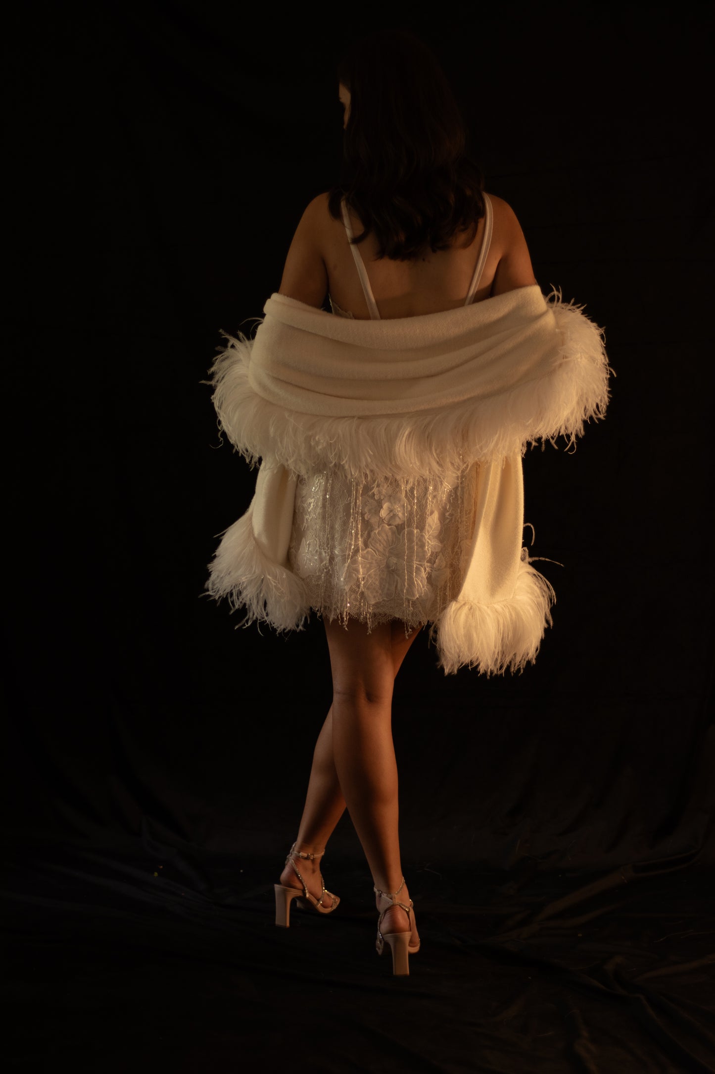 Nightfall Ostrich Feather Shawl