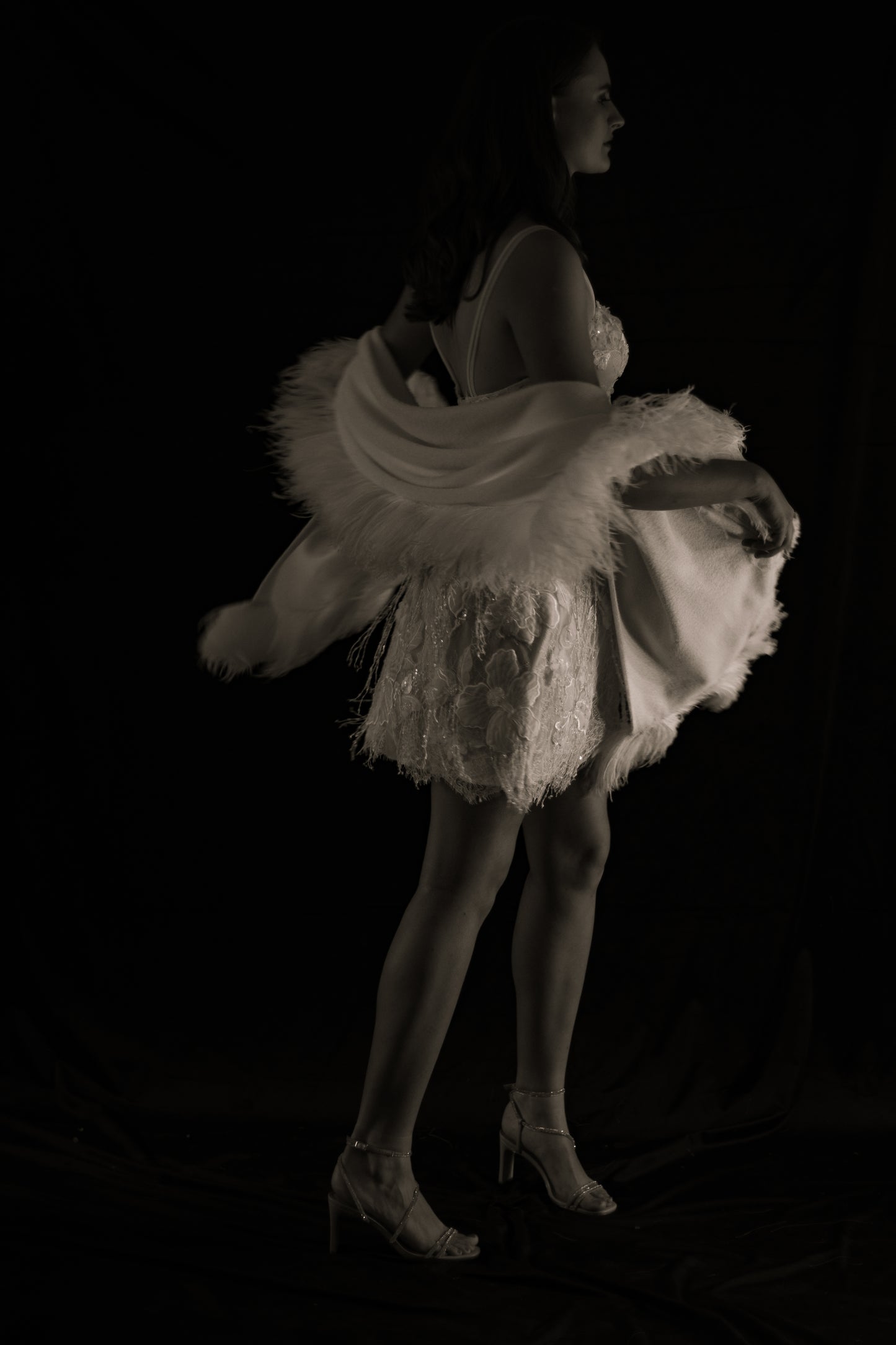 Nightfall Ostrich Feather Shawl