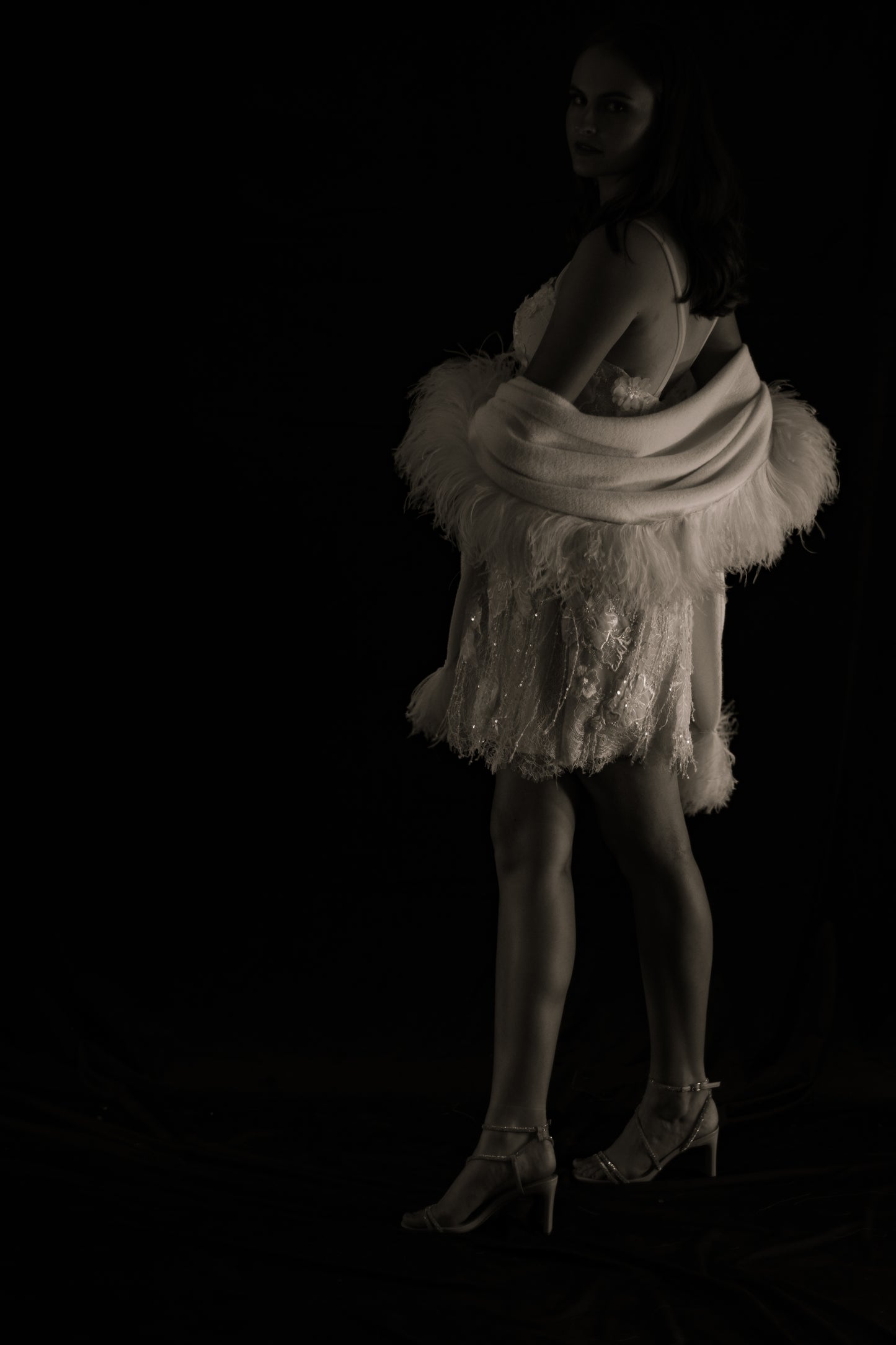 Nightfall Ostrich Feather Shawl